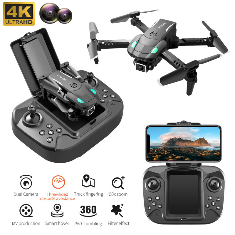 NEW Mini Drone 4K HD Dual Camera Three-sided Obstacle Avoidance Fixed Height Professional Foldable Quadcopter Helicopter Toys