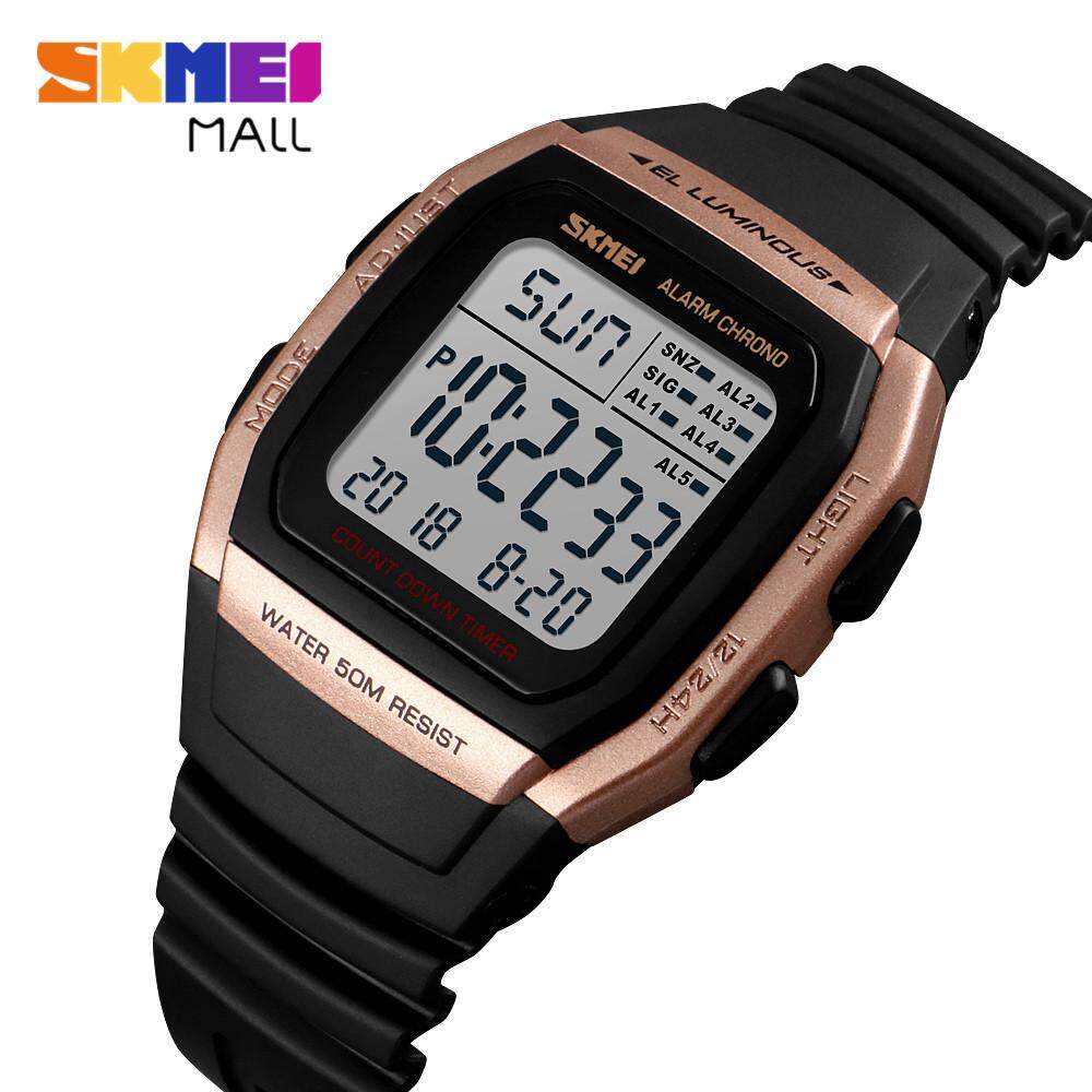 SKMEI 1278 Men's Sports Watch Dual Time 5 Groups Daily Alarm Snooze Hourly Chime Timer Chronograph Countdown Calendar 50m Waterproof Backlight