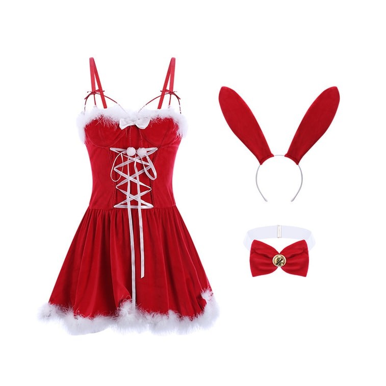 Erotic lingerie rabbit girl Christmas outfit set one size burgundy (Christmas adult-only gift)